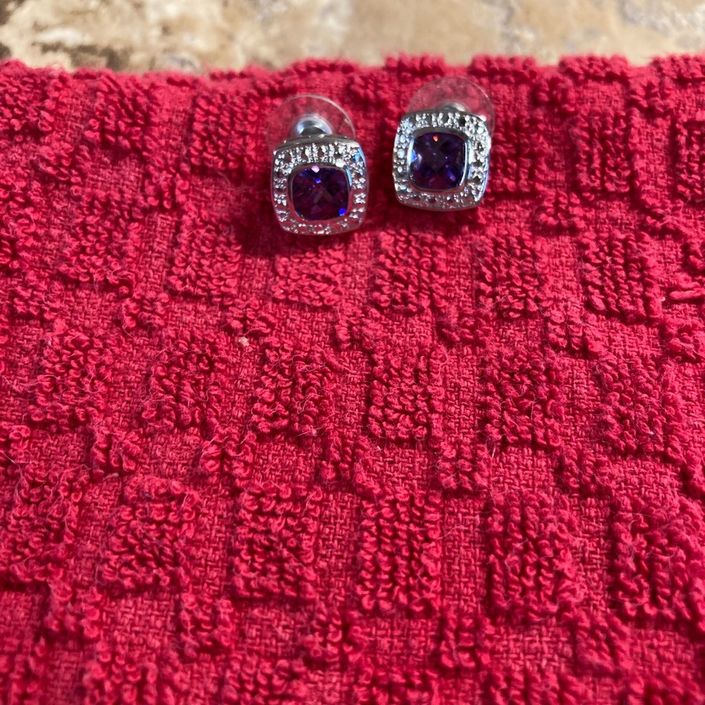 Purple and White Amethyst earrings set in Sterling Silver